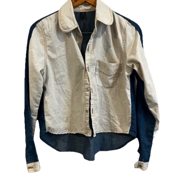 Farm Rio two tone lightweight jacket / button up cream blue coastal indie core - Picture 1 of 5